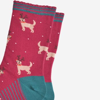 Women's Bamboo Socks Golden Retriever Rudolph Reindeer, 3 of 5