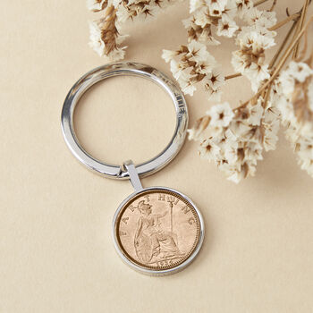 90th Birthday 1934 Farthing Coin Keyring, 2 of 9