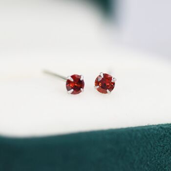 Sterling Silver January Birthstone Garnet Cz Stud Earrings, 6 of 11