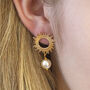 Sun Earrings With Pearl Drop Detail, thumbnail 2 of 9