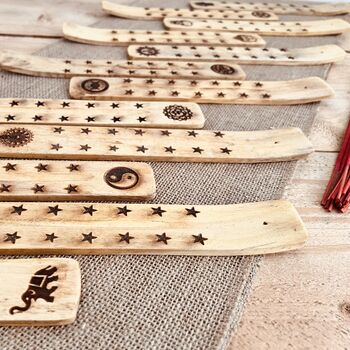 Handmade Wooden Incense Holder Boho Engraved Design, 9 of 12