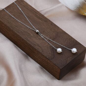 Sterling Silver Genuine Pearl Lariat Necklace, 6 of 12
