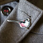 Inky Long Tailed Tit Eco Wooden Pin Brooch, thumbnail 1 of 5