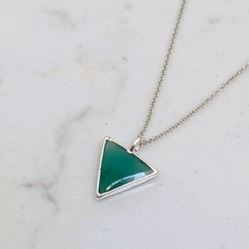 The Triangle Green Onyx Necklace, Silver, 4 of 7