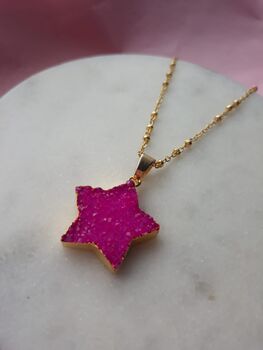 Hot Pink Druzy Gemstone Gold Plated Necklace, 4 of 5