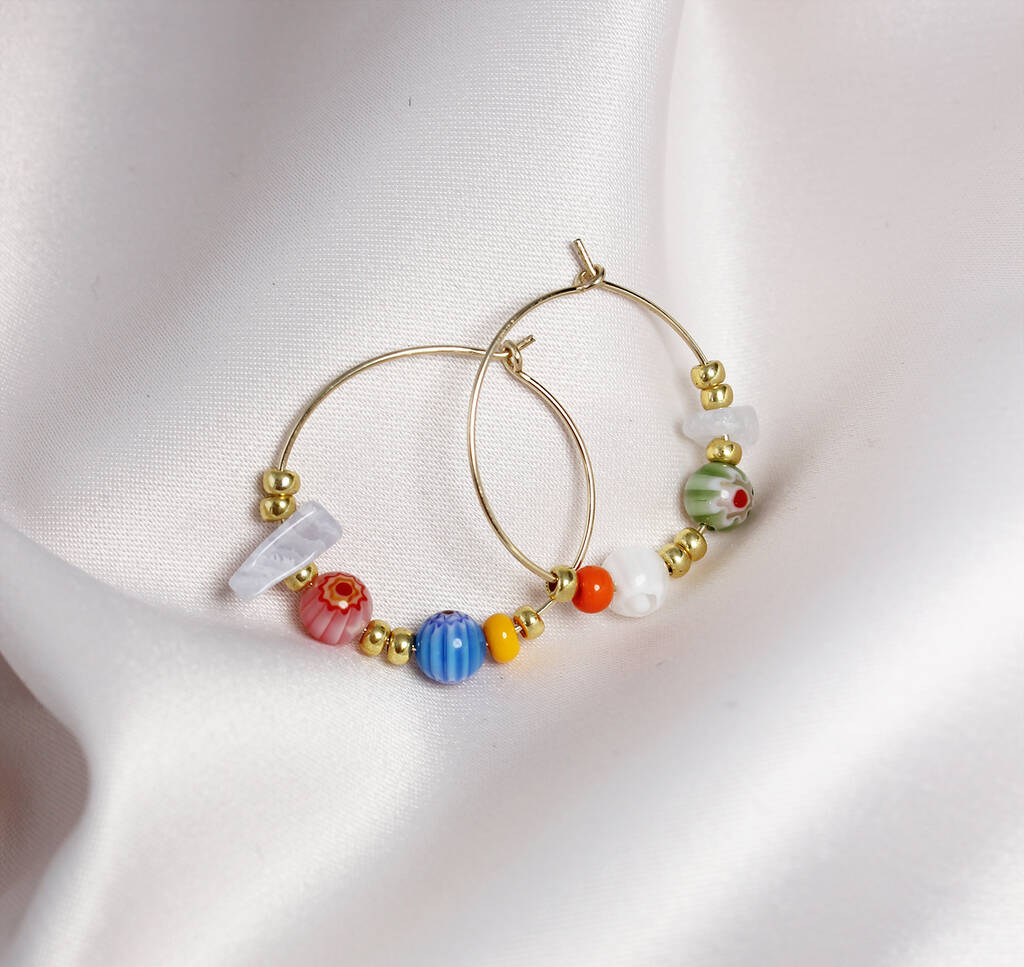 Libby Colourful Beaded And Gemstone Hoop Earrings, 1 of 3