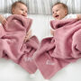 Personalised Twins Dusty Pink Cable Knit Pom Pom Blankets, thumbnail 1 of 11