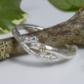 Diamond Forked Twig Wedding Ring, Organic Wedding Band, 7 of 9