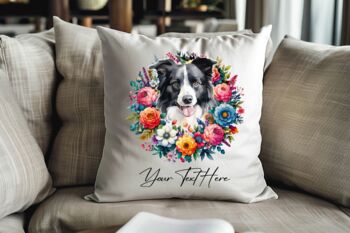 Personalised Border Collie Summer Floral Dog Wreath Cushion And Mug Gift Bundle, 4 of 4