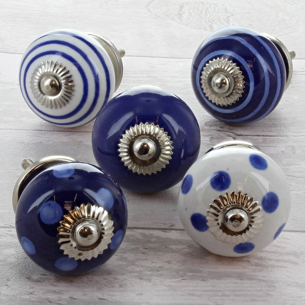 Small Spots Stripes Ceramic Porcelain Cupboard Chest of Drawers Door Pulls Knobs