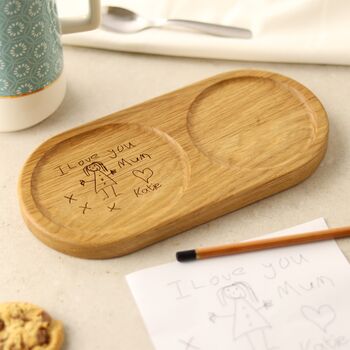 Personalised Children’s Drawing Solid Oak Tea And Biscuit Board, 3 of 8