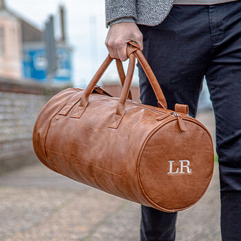 Personalised Faux Leather Barrel Weekend Bag, 3 of 12