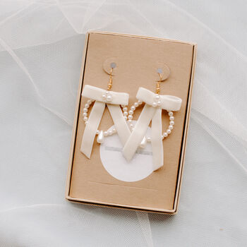 Velvet Bow And Hand Beaded Hoop Earrings, 2 of 10