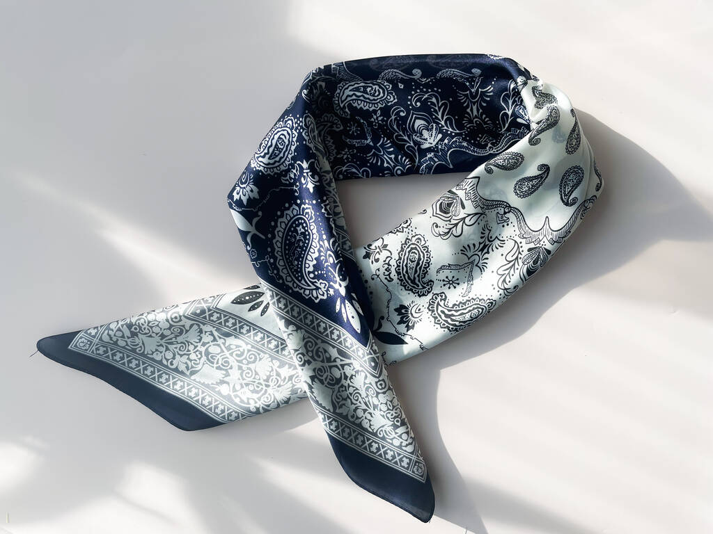 Blue Paisley Silk Imitation Square Scarf By GY Studios