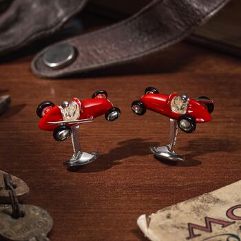 Engraved Racing Car Sterling Silver Cufflinks | Groom's Party Wedding Gift, 2 of 5