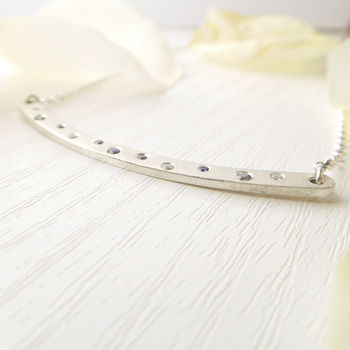 Skinny Silver Bar Necklace With Sapphires, 3 of 6