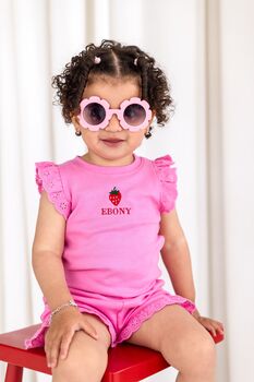 Personalised Strawberry Lace Trim T Shirt And Short Set, 2 of 8