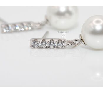 Pearl Earrings With Sparkling Cz Diamond Stones, 4 of 7