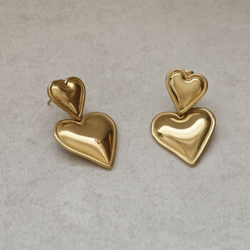 Double Heart Drop Earrings, 3 of 5