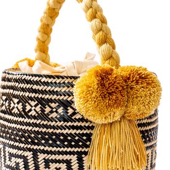 Black And Gold Handwoven Straw Basket Bag, 4 of 6