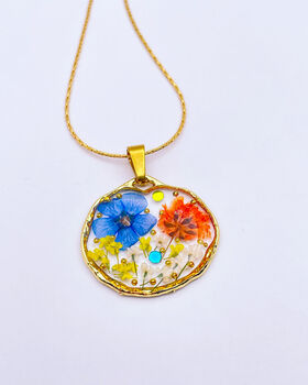 Necklace Handmade With Orange And Blue Flowers, 2 of 9