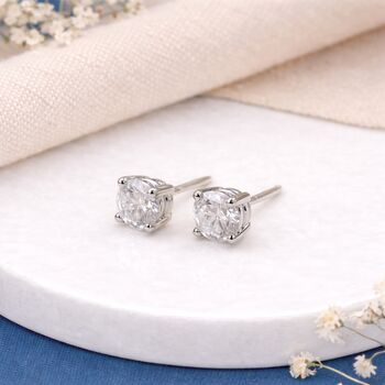 Sterling Silver Moissanite Diamond Stud Earrings – 4mm, 5mm, 6mm, 7mm, 3 of 4