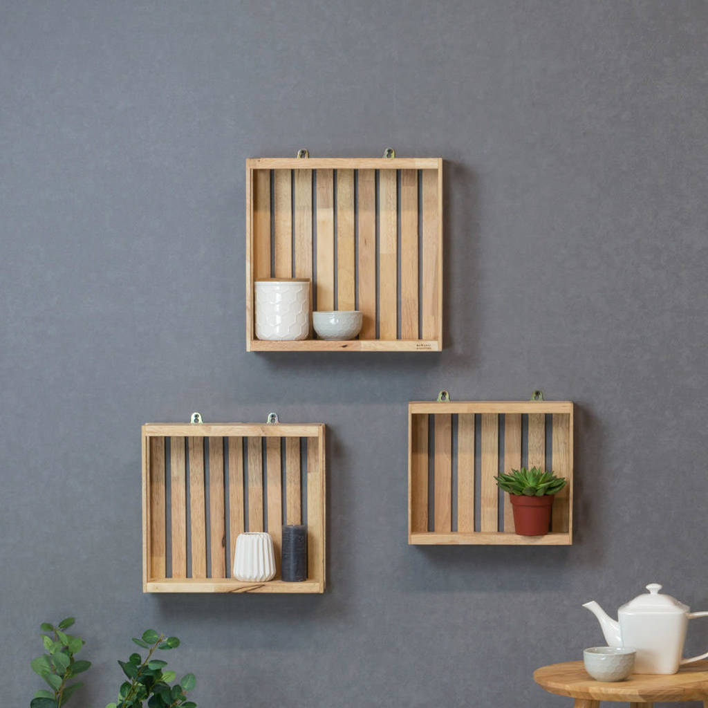 Wooden Grid Storage Box 3pc Set By Grattify