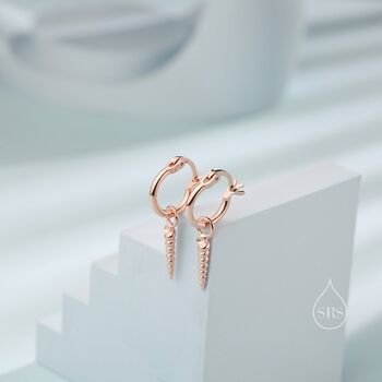 Sterling Silver Unicorn Horn Huggie Hoop Earrings, 7 of 9