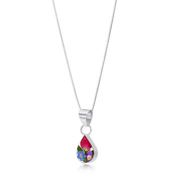 Mini Real Flower Sterling Silver Teardrop Pendant Necklace Four Options, 4 of 12