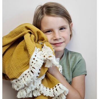 Personalised Baby Muslin Blanket In Honey Yellow, 4 of 8