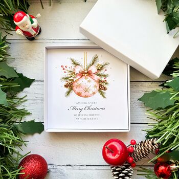 Personalised Christmas Card, Pink And Gold Bauble, 5 of 8