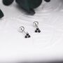 Tiny Black Cz Trio Screw Back Earrings Sterling Silver, thumbnail 2 of 9