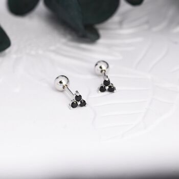 Tiny Black Cz Trio Screw Back Earrings Sterling Silver, 2 of 9