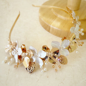 White And Gold Flower Headband, 2 of 8