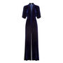 Midnight Blue Retro Style Jumpsuit In Silk Velvet, thumbnail 3 of 4