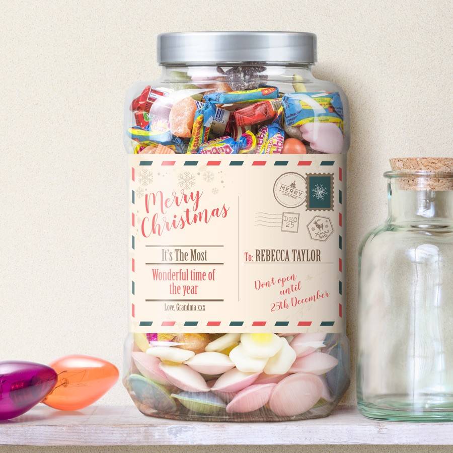 Personalised 'Christmas Postcard' Retro Sweet Jar By Oli & Zo