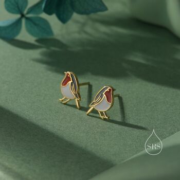 Sterling Silver Enamel Robin Bird Stud Earrings In Sterling Silver, 6 of 12