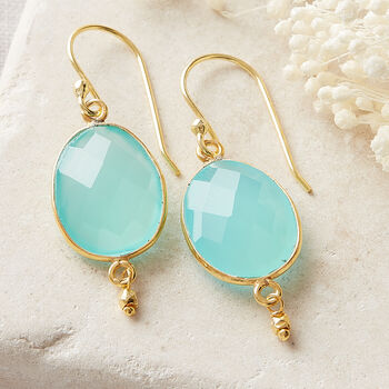 Aquamarine Chalcedony Gold Plated Drop Earrings, 2 of 12