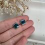 Green Blue Crackle Glaze Ceramic Square Studs, thumbnail 2 of 9