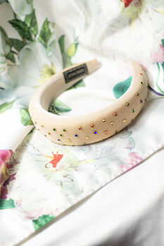 Plush Velvet Rainbow Diamante Headband In Cream, 2 of 3