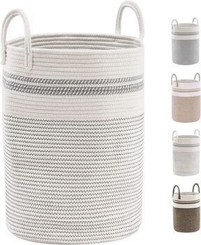 58 L White Cotton Rope Woven Storage Basket, 6 of 9