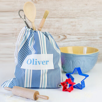 Personalised Children's Baking Set In A Striped Bag, 10 of 12