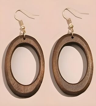 Oval Wooden Dangle Earrings Gift, 2 of 3
