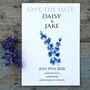 Pack 12 Midnight Larkspur Original Personalised Save The Date Wedding Stationery, thumbnail 1 of 5