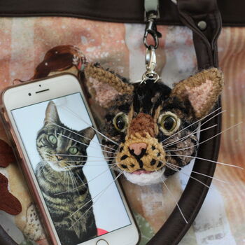 Personalised Crocheted Cat Head Bag Charm Keyring, 3 of 11