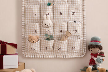 Personalised Beige Gingham Ruffle Advent Calendar Embroidered, 5 of 9