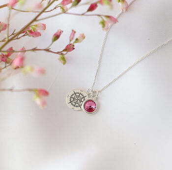 Compass And Birthstone Necklace, Personalised Travel Birthday Gift Idea, 2 of 10