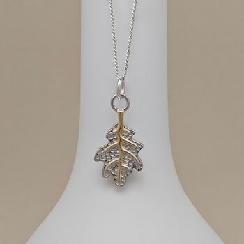 Rhodium And 18ct Gold Plated Oak Leaf Charm Necklace, 2 of 3