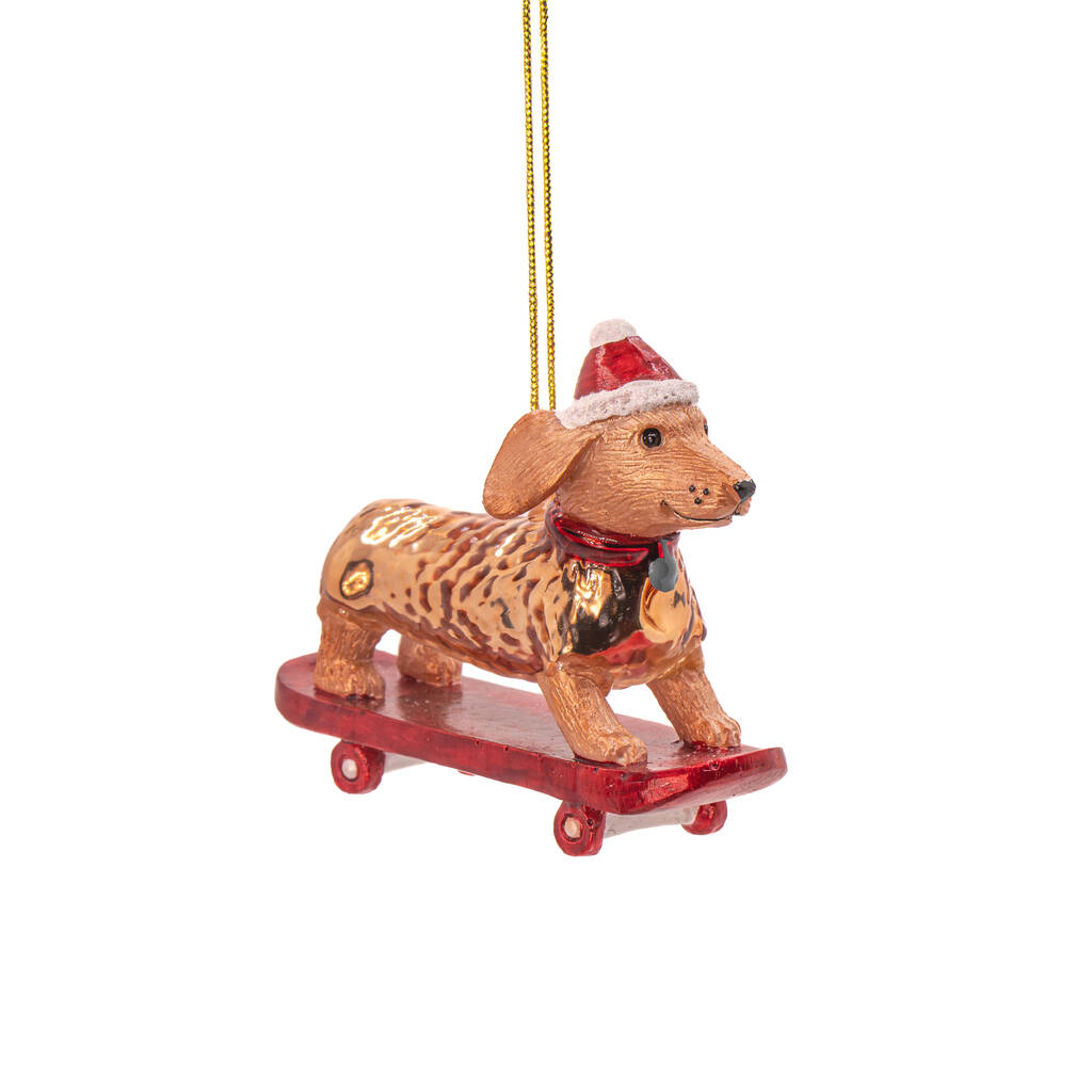Sausage Dog On Skateboard Hanging Decoration