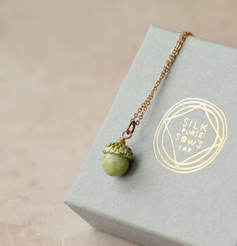 Moss Green Small Olive Acorn Necklace, 7 of 9